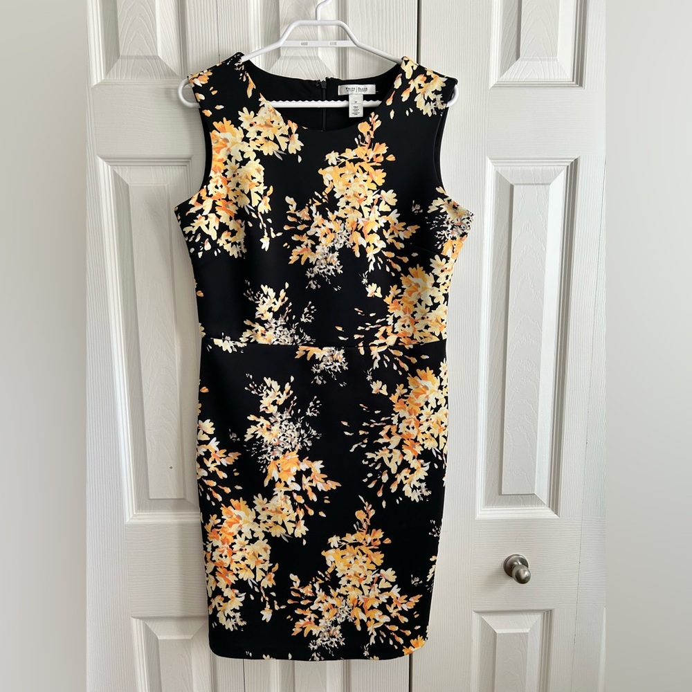 White House Black Market Black and Yellow Floral Shift Dress